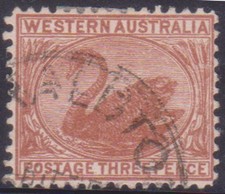 (F394-13) 1872 WA 3d brown swan stamp (M)
