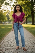 Fair Trade Gringo - Cropped Elasticated Boho Top I311-TS5 Pink