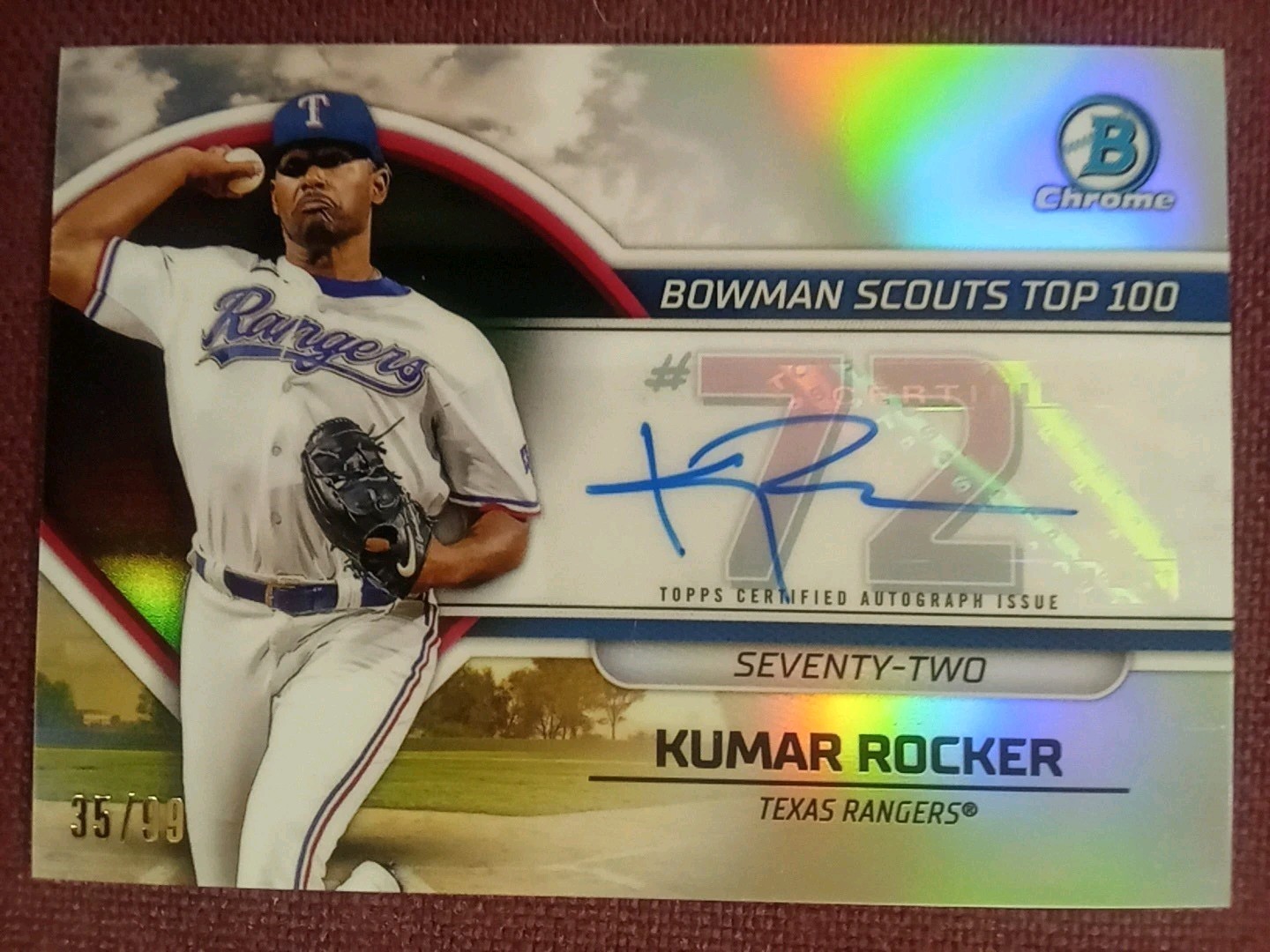 Kumar Rocker Auto 2023 Bowman Chrome Scouts Top 100 Prospects Autograph #35/99