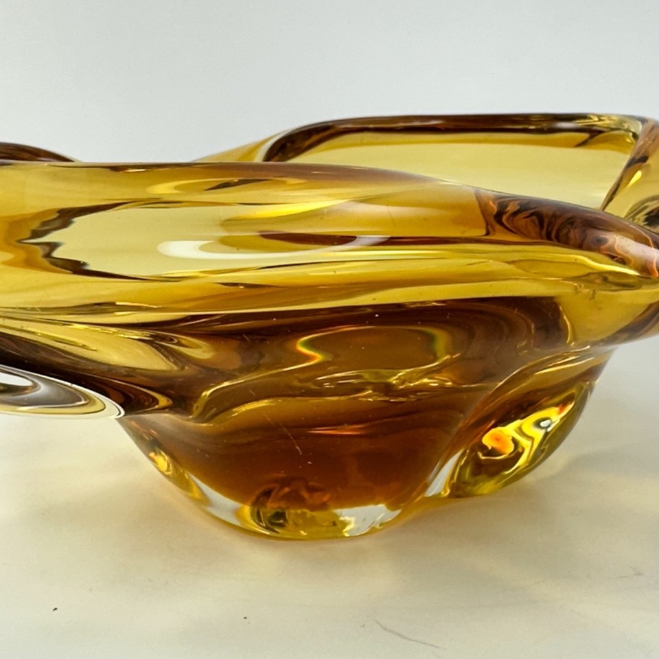 Vintage Amber Art Glass Ashtray Mid Century Modern Claude Lorraine ...