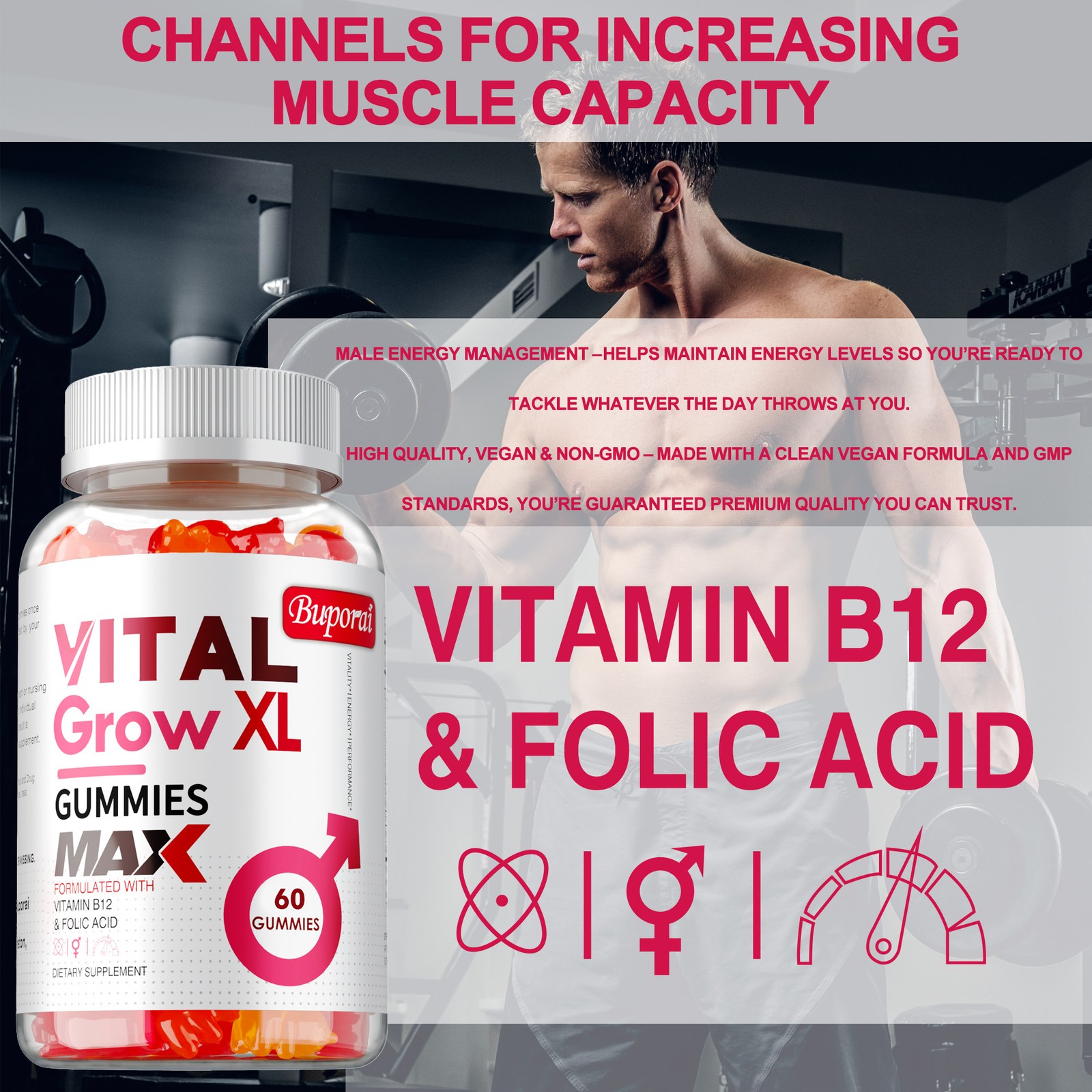 Vital Grow XL Male Gummies - Enhances Energy and Endurance, Muscle Recovery