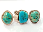 Three Vintage Sterling Silver Signed "H Russell" Turquoise Rings- Size 7,6,6