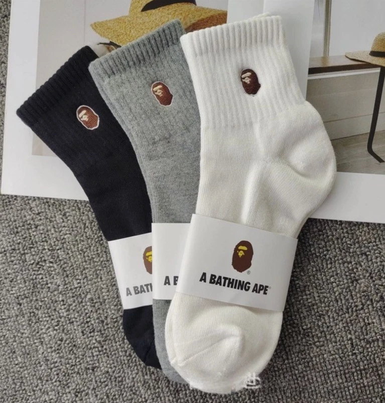 Paquete de 3 calcetines BAPE para media pantorrilla negros blancos grises - ropa de calle nueva con etiquetas Foto 3 de 4