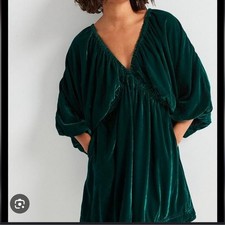 NEW FREE PEOPLE portia velvet mini dress in uncut emerald Size XS