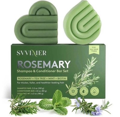 svvimer shampoo & conditioner bar set rosemary + tea tree + mint + biotin