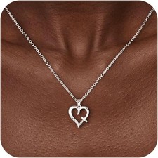 Gold Necklace for Women 14k Real Silver Plated Heart Pendant...