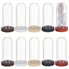 1bag 10pcs Mini Glass Domes with 10pcs 5 colors Flat Round Natural Wood