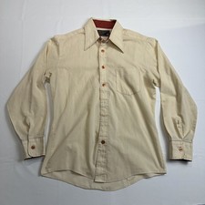 VTG JC Penny Tan Red Long Sleeve Button Up Shirt Disco Dagger Collar Mens M