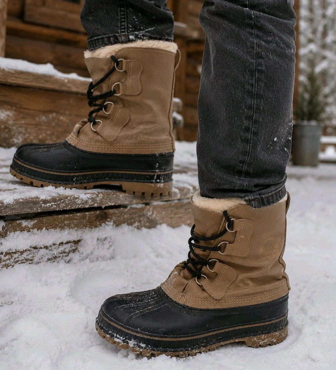 Vintage Sorel Duck Boots Mens Size 10 Brown Leather Sherpa Lined Winter Boots US