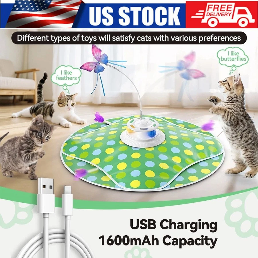 Cat Intelligent Interactive Toy,Rotation Cat Laser Toys,Hide Seek Moving Wand US