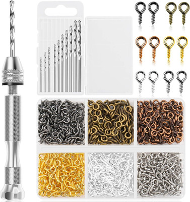 Pin Vise Hand Drill Set, Manual Hand Drill with 600PCS Small Screw Eye Hooks and