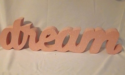 Pink Glitter Girls Room Decor DREAM sign 16x3x1