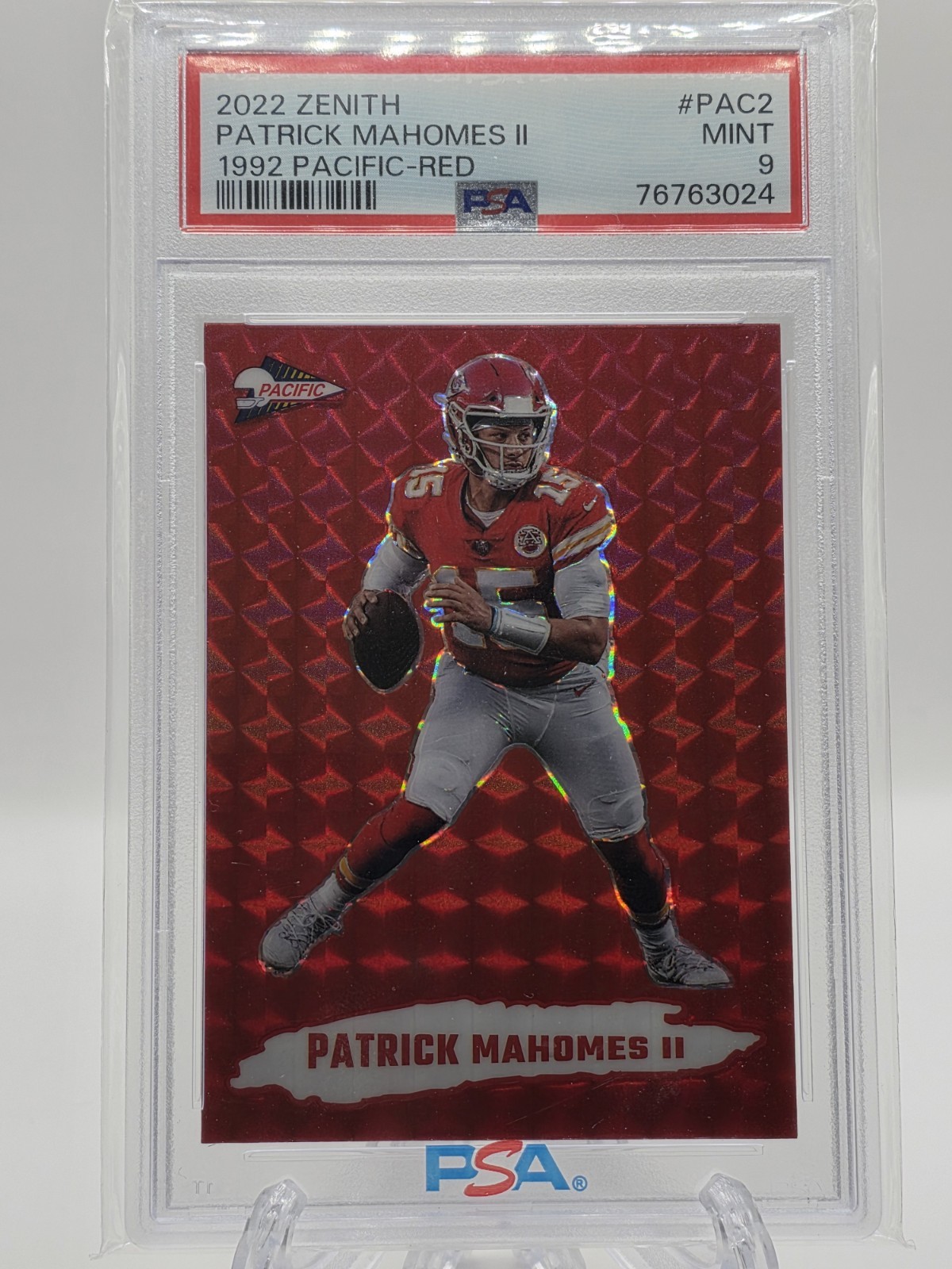 2022 Zenith PATRICK MAHOMES II 1992 Pacific Red Prizm No.PAC-2 PSA 9 MINT POP 8