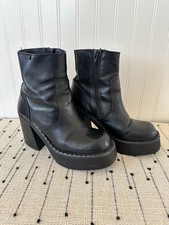 DESTROY 90s Platform Chunky Black Leather VTG Y2K Ankle Booties Boots 7.5 Rare