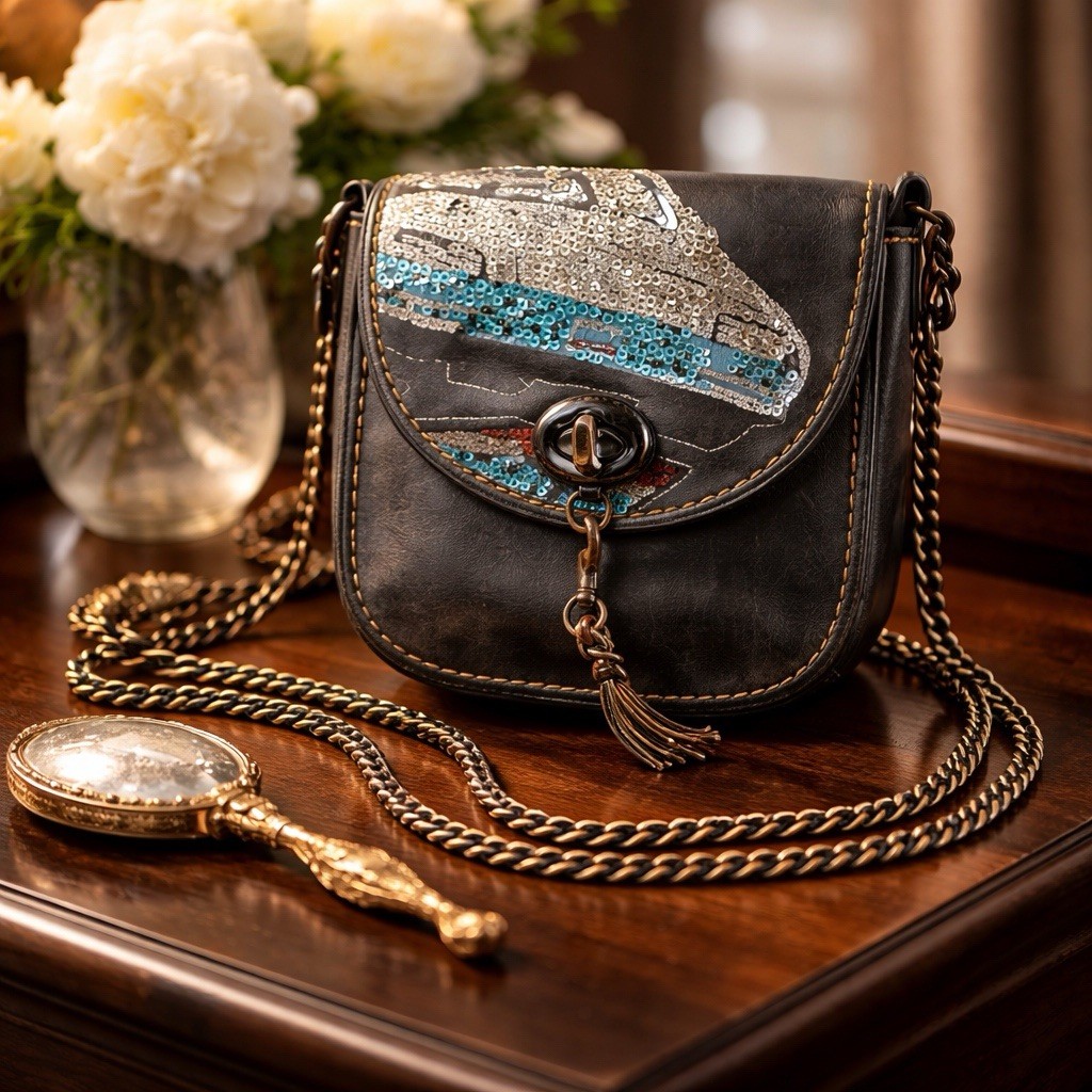 Coach 1941 Turnlock Saddle Bag 17 Sequin Car Glovetanned Leather