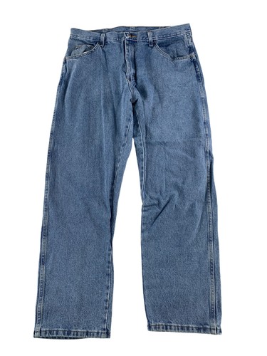 Rustler Jeans Mens 36x30 Blue Denim Straight Leg Five Pocket Zip Fly Medium Wash