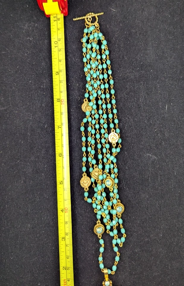 Collar Cruz Magdalena Vírgenes Santos y Ángeles VSA - Cuentas Azul Aqua, Dorado Foto 4 de 4