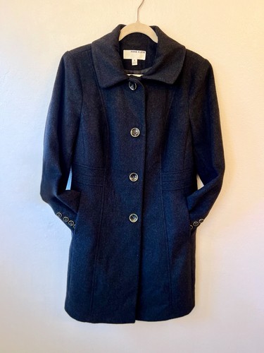 Anne Klein Wool Cashmere Blend Pea Coat Womens 8 Charcoal Long Lined Classic
