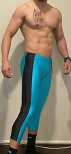 Men's Jock Skinfit Turquoise 3/4 Shiny Spandex Tights Compression Pants Small