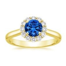1.60 Ct Round Cut Real Sapphire  Diamond Wedding Ring 14K Solid Yellow Gold