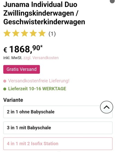 Zwillingskinderwagen Junama Dou Individual Weiß Gold - Bild 11 von 16
