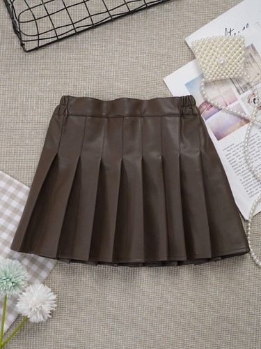 Kids Girls Short Dress A Line Skirt Cosplay Miniskirt Pleated Leather Church PU - Picture 22 of 31