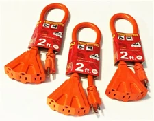 3 Heavy Duty 2FT 12/3 AWG Tri Tap 3 Way Extension Power Cord 12 Gauge 3 Outlet