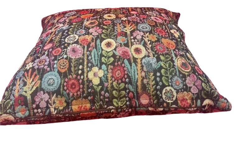 Kew Gardens Cushion, Luxury Tapestry, Various Sizes, Floral, Cream, Black, Large - Image 4 of 4