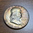 1963 Franklin Silver Half Dollar Gem Uncirculated Rainbow Toning
