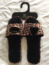 Women's NWT INC International Concepts Animal Print Slip-On Brown Tassel Slipper