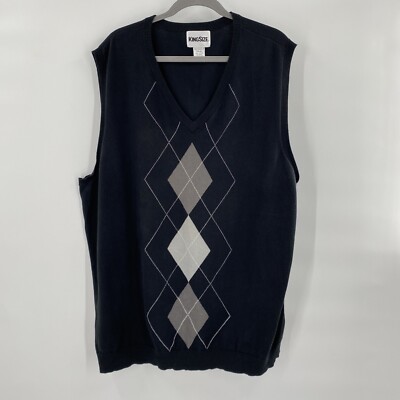 KING SIZE Men's Argyle Sweater Vest Black 2XL