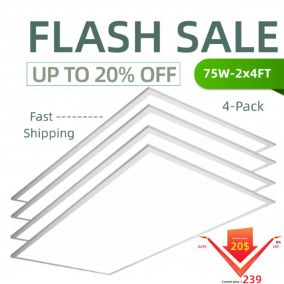 2X4FT LED Flat Panel Light 7800LM 75W 5000K Dimmable Drop Ceiling Office Light