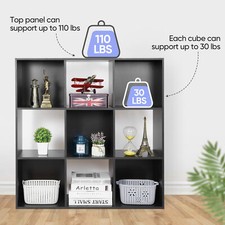 9 Cube Storage Organizer Wooden Bookshelf Display Shelf W/5 Removable Back Panel