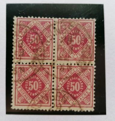 Altdeutschland Württemberg 50 Pfg bräunl.lila 4xBlock BPP Mi154 Stempelung Rensi - Bild 1 von 2