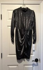 NWT Calvin Klein Silver Metallic Leopard Print Long Sleeve Dress 8, Lightweight