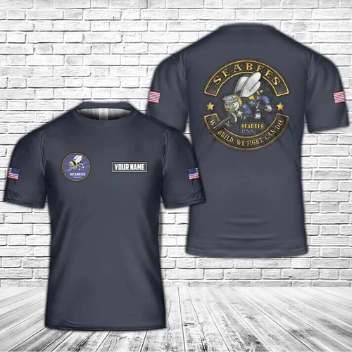 Custom Name US Navy Seabees All Over Printed Shirt 3D T-Shirt Full Size S-5XL