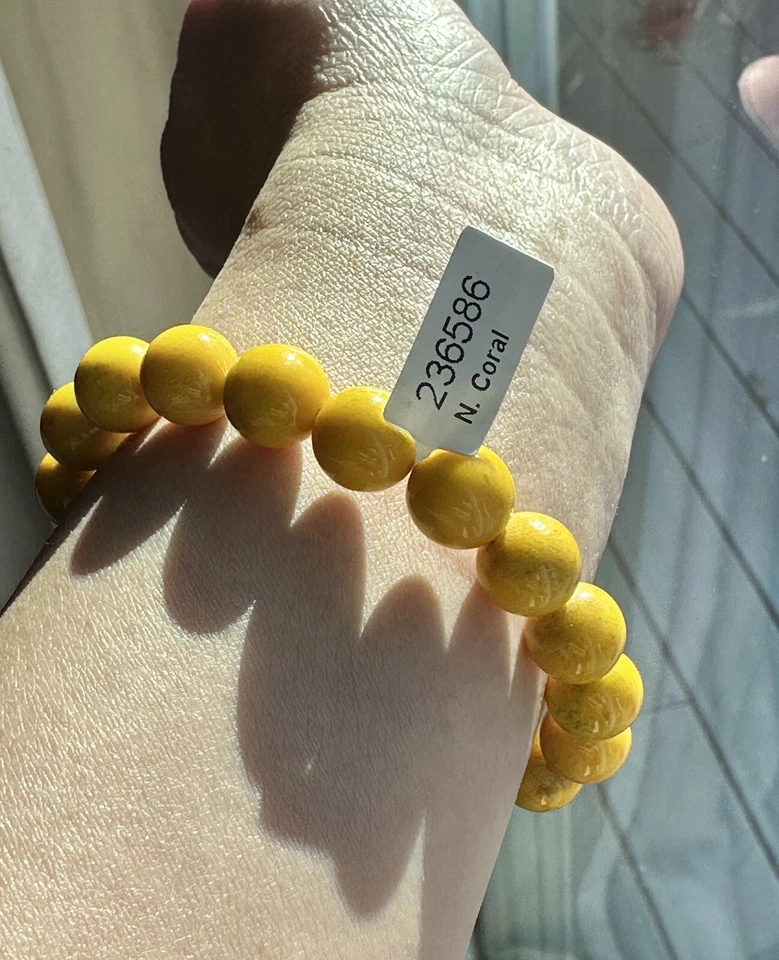 Natural Yellow Coral 10MM bead bracelet, -Wrist 16.5cm/6.1/2”Certificate - Image 4 of 4