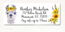 Gorgeous Sunflowers Llama Alpaca Personalized Return Address Labels