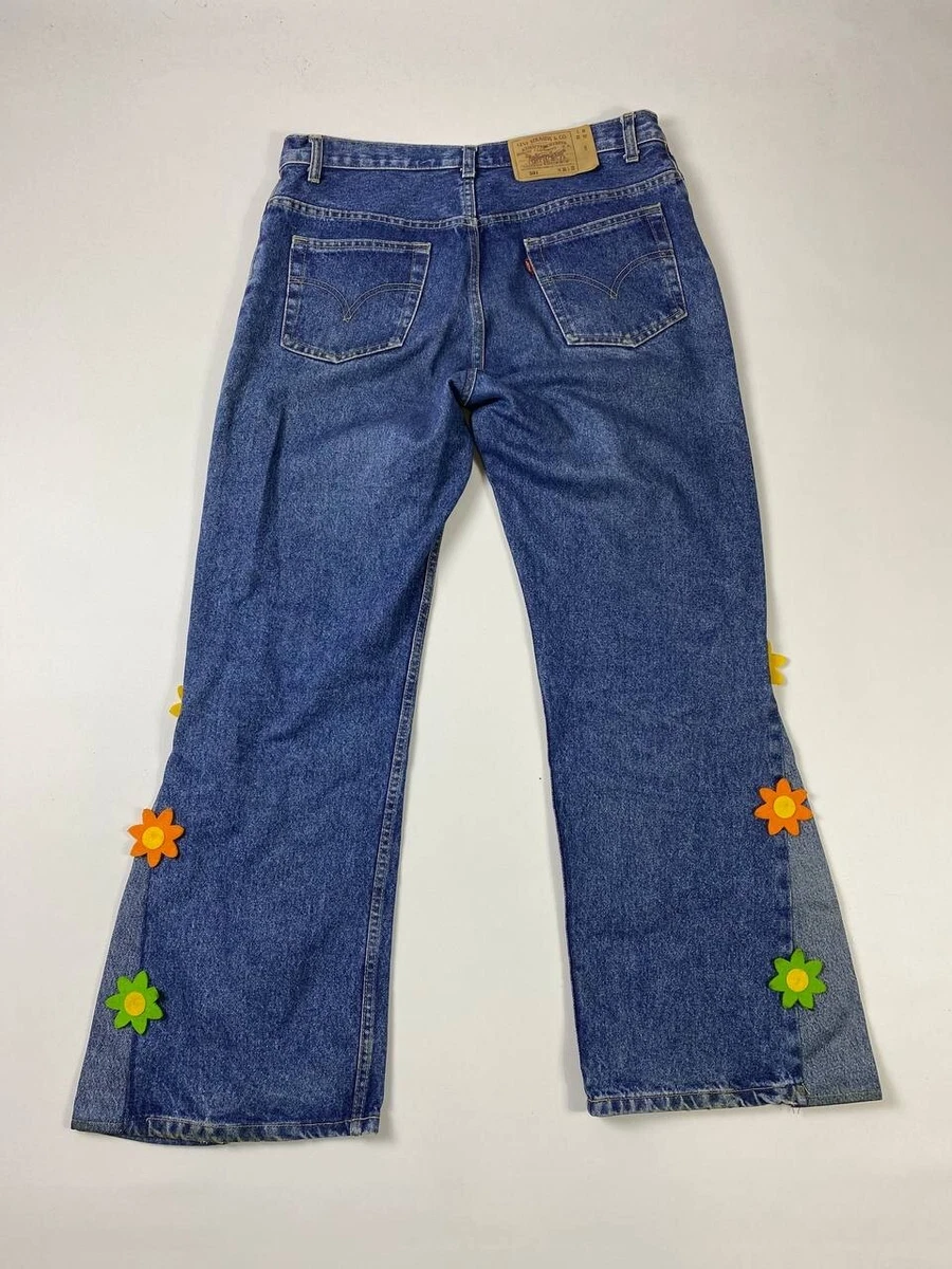 Vintage Levi s 501 MADE ON USA Custom Blue 501 Flare Floral Jeans