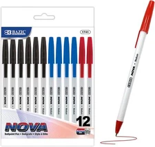 BAZIC Nova Assorted Color Stick Pen (12/Pack),Art Pens & Markers