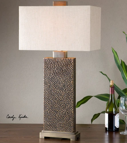 CANFIELD MODERN XL 32" PITTED FINISH TABLE LAMP COFFEE BRONZE METAL 26938 - Picture 1 of 2