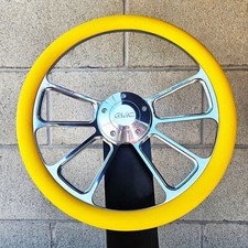 14 Billet 4 Spoke Steering Wheel W Yellow Vinyl Wrap And Modern Gmc Horn 14 Billet 4 Spoke Steering Wheel W Yellow Vinyl Wrap And Modern Gmc Horn