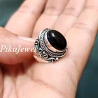 Natural Black Onyx Gemstone 925 Sterling Silver Bohemian Ring  Men's Jewelry