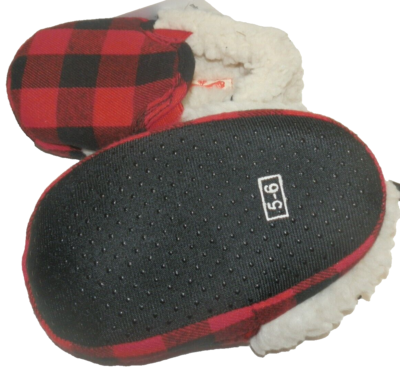 ♡ New Infant size 5-6 Red Black Plaid Slippers Holiday Time