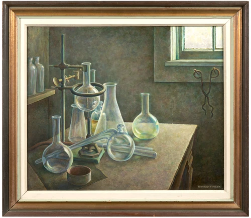 Beautiful 50s Mid Century Modern Science/Chemistry/Laboratory Panting by Fuller.