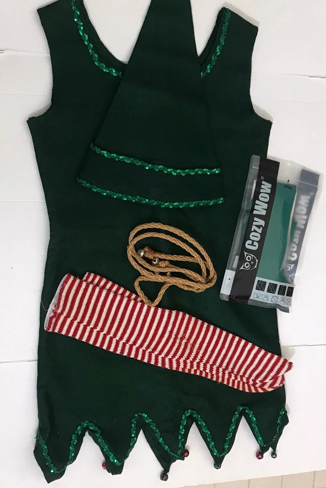 Disfraz de Elfo para Mujer Talla S-M 6 Piezas Fieltro Jingle Bells Vacaciones Juegos con disfraces Hecho en Casa Foto 3 de 4
