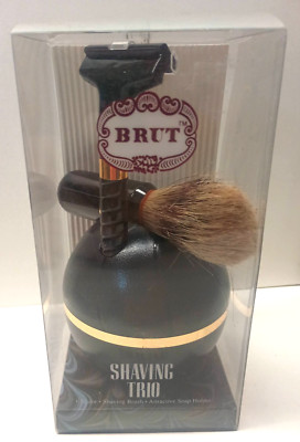 NEW VTG One-of-a-kind Faberge Brut Shaving Trio Set - Razor Holder Shaving Brush