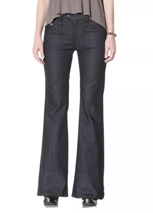 New DIESEL Fluzi Wide Leg Flare Jeans Dark Blue Mid Rise Denim Pant Women 29x32