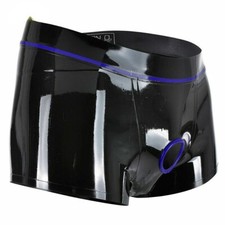 Rubber Latex Men's Briefs Boxer with Trims Ring Hole Underwear 0.4mm BDSM Fetish