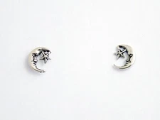 Sterling Silver and Surgical Steel Crescent Moon & Star stud earrings- man in th